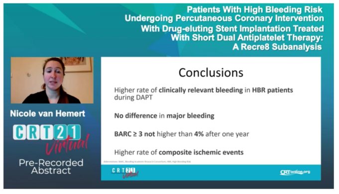 CRT 2021: Recre8 sub-analysis points to higher rate of clinically relevant bleeding in HBR patients during DAPT